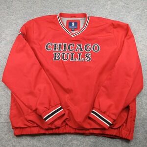 Chicago Bulls Jacket‎ Mens XL Red NBA Basketball Pullover Windbreaker V Neck